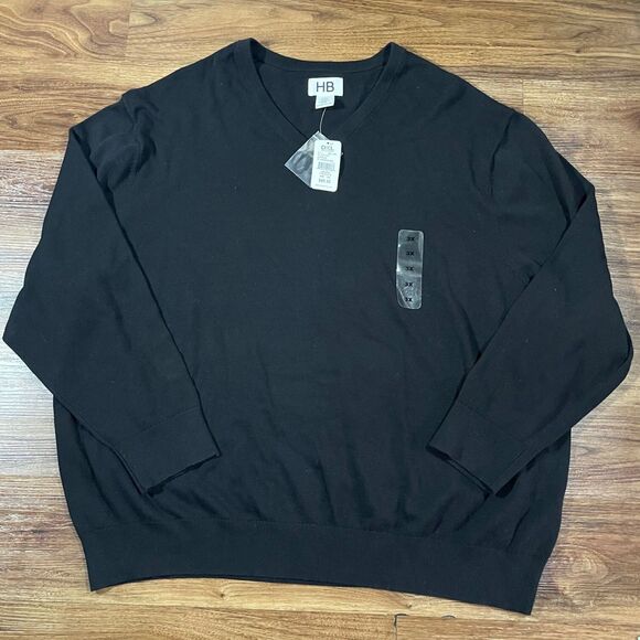Harbor Bay HB Sweater Pullover V Neck Black Long Sleeve Cotton Men's Size 3X - Picture 1 of 7